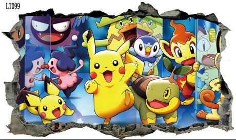New 3D Pikachu Wall Sticker Pok é mon Wallpaper Self adhesive Cartoon Graffiti Anime Poster Children's Room PVC - V.I.P Digital Presence