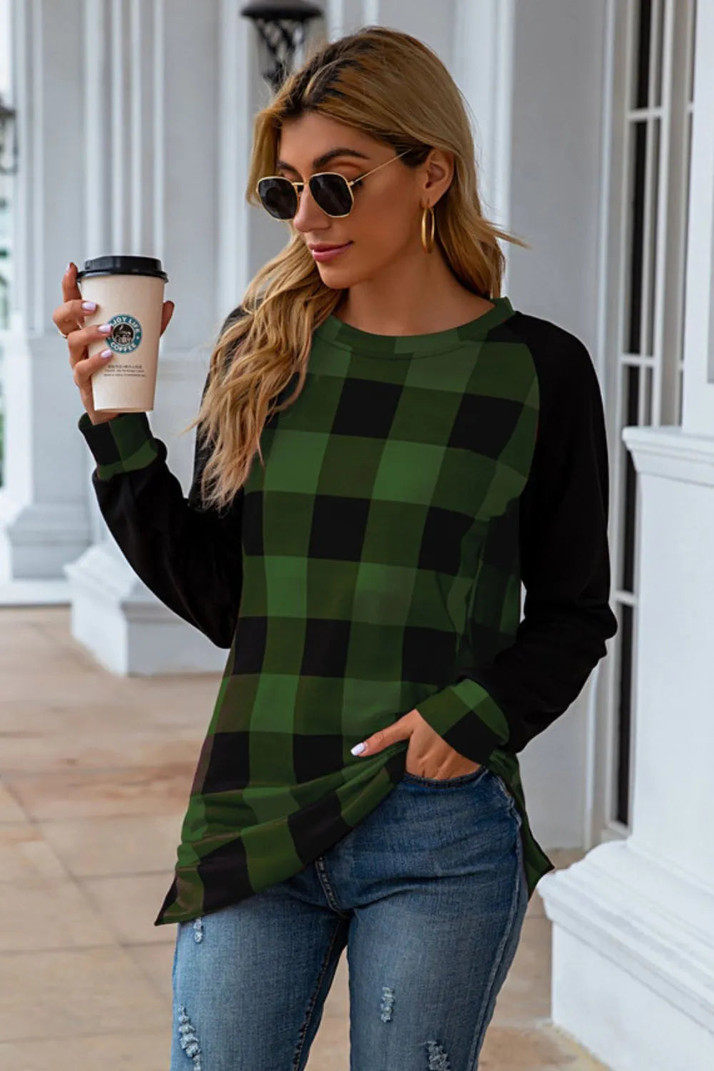 Plaid Round Neck Long Sleeve T-Shirt - V.I.P Digital Presence