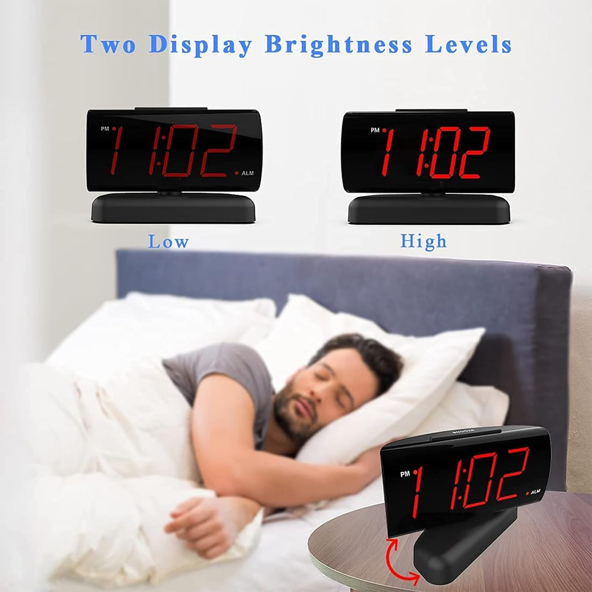GING YHAU alarm clock large digital rotating base 2-level brightness digital clock bedroom bedside alarm clock - V.I.P Digital Presence