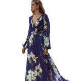 Winter New  Style V-Neck Long Sleeve Four-Way Stretch Printed Flared Dress - V.I.P Digital Presence