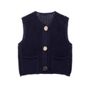 Street Fashion Crochet Hollow Vest Solid Color Versatile Round Neck Jacket - V.I.P Digital Presence