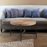33"Modern Thread Design Round Coffee Table MDF Table Top with Cross Legs Metal Base