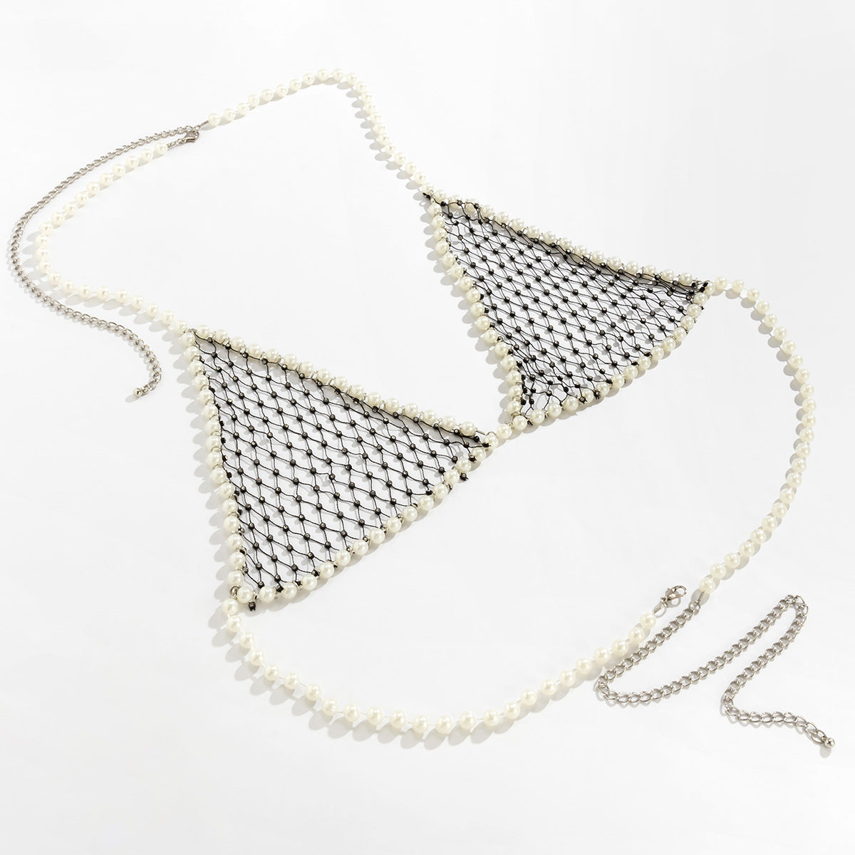 Women's sexy and simple imitation pearl woven chest chain set, new creative fishing net waist chain - V.I.P Digital Presence
