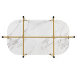 TOPMAX Modern 7-Piece Dining Table Set with Faux Marble Compact 55Inch Kitchen Table Set for 6  Golden+White