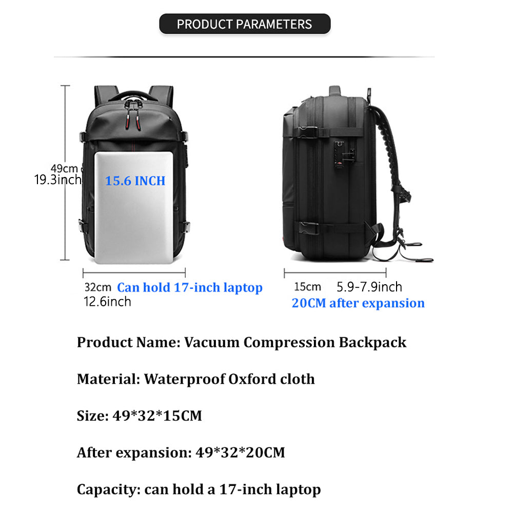 Expandable Waterproof Travel Backpacks Men Business Laptop Backpack With Valve Vacuum Compression Backpack - V.I.P Digital Presence