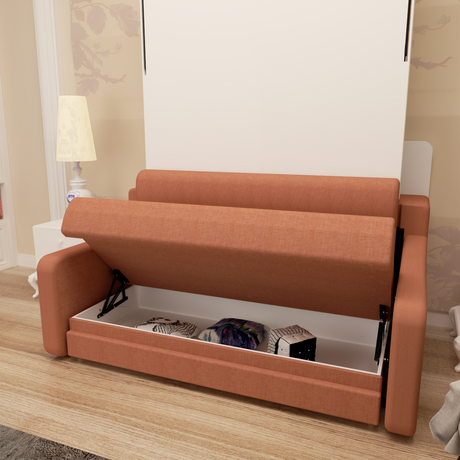 Full size Morden Deisgn vertical Murphy bed with sofa and drawers, white wall bed, space saving hidden bed with new gas pillars - V.I.P Digital Presence