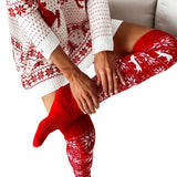 Christmas elk snowflake knitted woolen stockings for women long over knee pile socks stockings - V.I.P Digital Presence