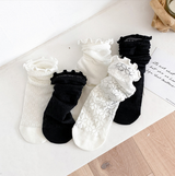 1 pair of socks for women summer thin black middle tube socks Japanese lace ballet style socks mesh breathable pile socks - V.I.P Digital Presence