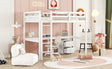 Twin Loft Wood Bed with Under-bed, Built-in Desk, a Storage Cabinet of 2 Drawers, Guardrails, Ladder,White - V.I.P Digital Presence