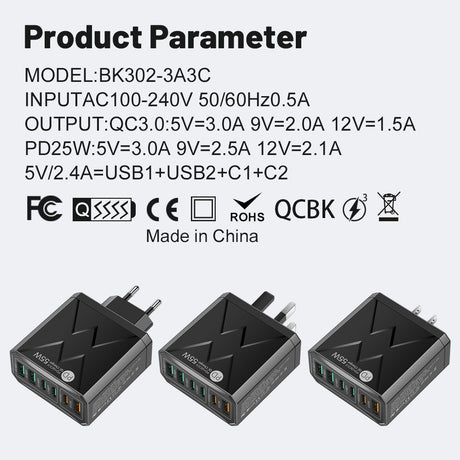 Fast charging mobile phone charger standard PD55W QC3.0+PD25W 3PD+3USB travel charging head - V.I.P Digital Presence