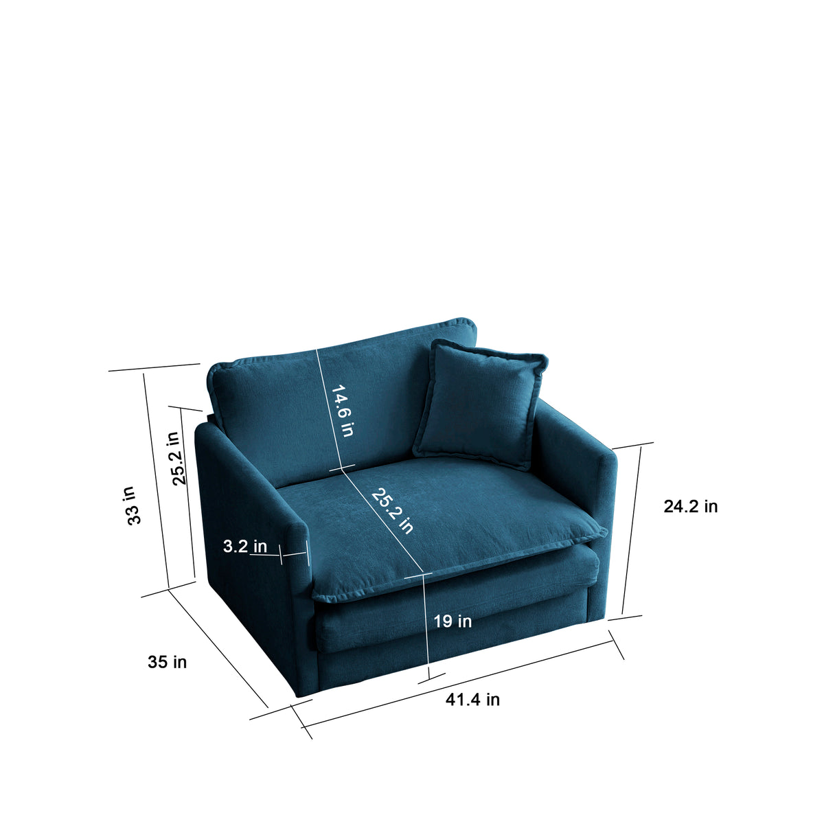 Comfy Deep Single Seat Sofa Upholstered Reading Armchair Living Room Chair Blue Chenille Fabric , 1 Toss Pillow - V.I.P Digital Presence