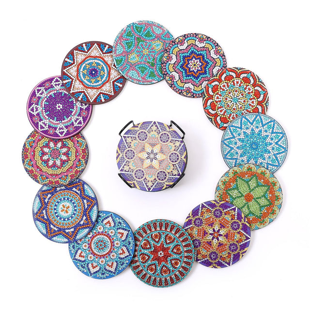 New DIY Diamond Painted Coaster Mat Set of 12 with Datura Pattern (Free Storage Shelf) - V.I.P Digital Presence