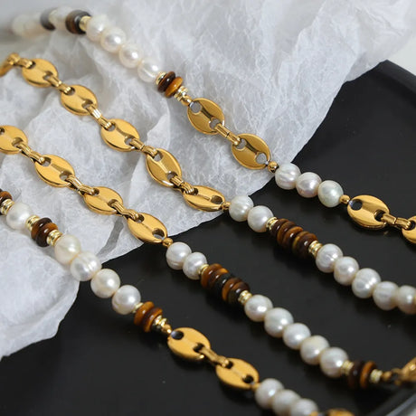 Freshwater Pearl Tiger Eye Stone Pig Nose Bracelet - V.I.P Digital Presence