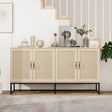 Rattan 4-Door Sideboard , Sideboard Buffet Storage Cabinet,Accent Storage Cabinet , Large Cabinet With 4 Rattan Decorated Doors - V.I.P Digital Presence