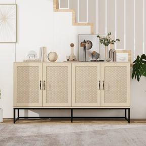 Rattan 4-Door Sideboard , Sideboard Buffet Storage Cabinet,Accent Storage Cabinet , Large Cabinet With 4 Rattan Decorated Doors - V.I.P Digital Presence