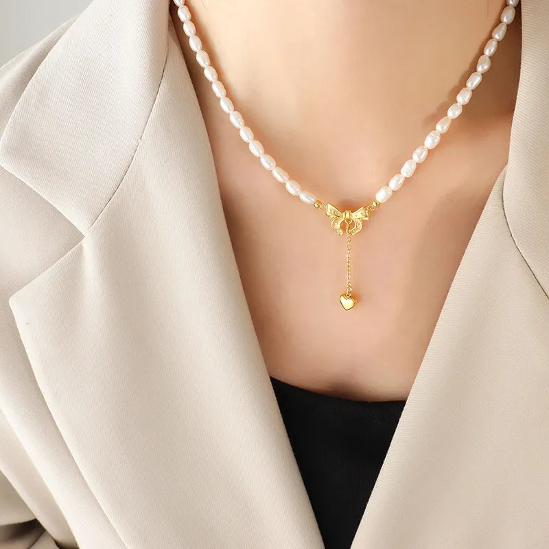 Titanium Steel Freshwater Pearl Heart Necklace - V.I.P Digital Presence