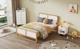 Modern Style Queen Size Solid Wood Platform Bed for Kids, Teens, Adults, No Need Box Spring, Walnut and White - V.I.P Digital Presence