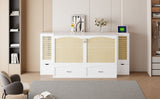 Large Murphy bed wall mounted bed with drawers, 2 storage cabinets, 1 set of sockets and USB ports, white - V.I.P Digital Presence