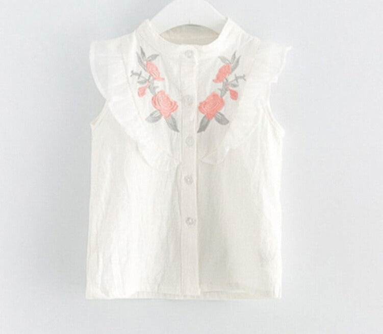 INS Children's Clothing Girls Embroidered Flowers Ruffled Lace Sleeveless Shirt Two-Color Shorts Set - V.I.P Digital Presence