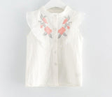 INS Children's Clothing Girls Embroidered Flowers Ruffled Lace Sleeveless Shirt Two-Color Shorts Set - V.I.P Digital Presence