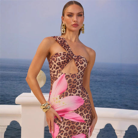 Leopard Print Slim Sexy Backless Long Dress for Women - V.I.P Digital Presence