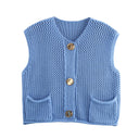 Street Fashion Crochet Hollow Vest Solid Color Versatile Round Neck Jacket - V.I.P Digital Presence