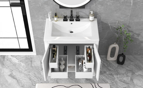 30" Bathroom Vanity with Sink  Multi-functional Bathroom Cabinet with Doors and Drawers Solid Frame and MDF Board, White - V.I.P Digital Presence