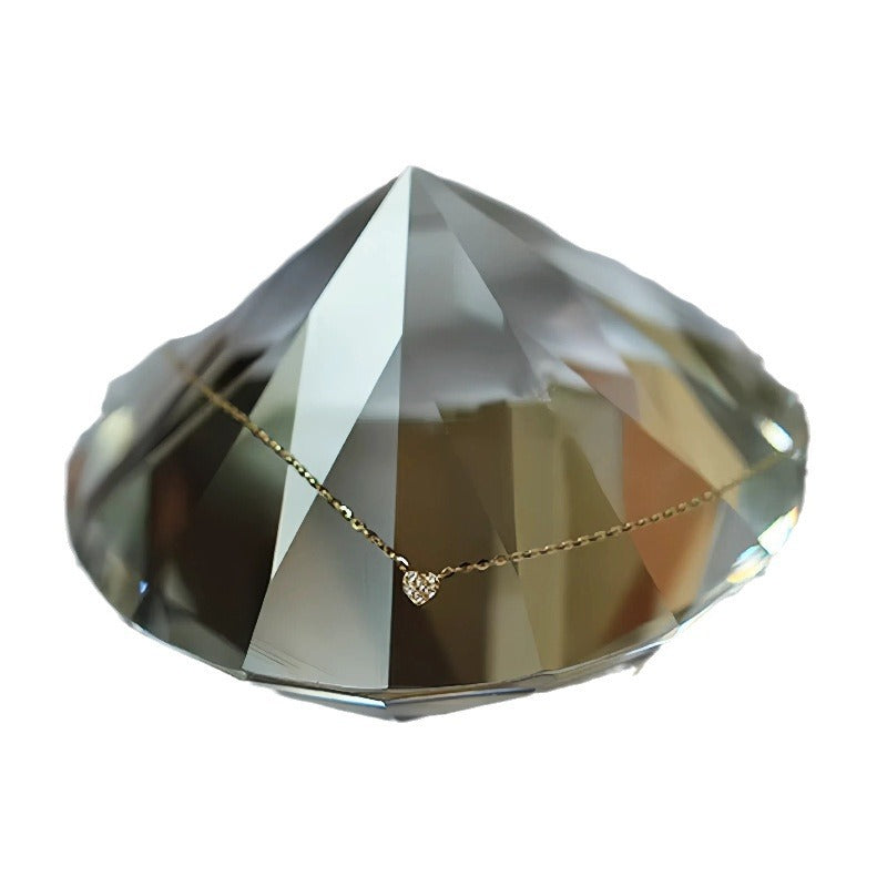S925 pure silver plated with 14K gold mini heart necklace women's diamond studded peach heart extremely fine collarbone chain ﻿ - V.I.P Digital Presence