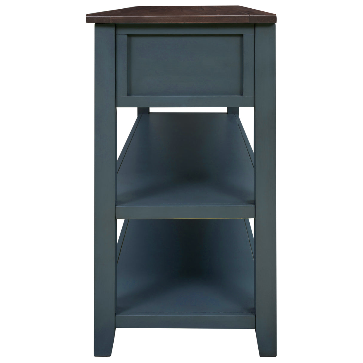 Retro Design Console Table with Two Open Shelves, Pine Solid Wood Frame and Legs for Living Room (Navy) - V.I.P Digital Presence