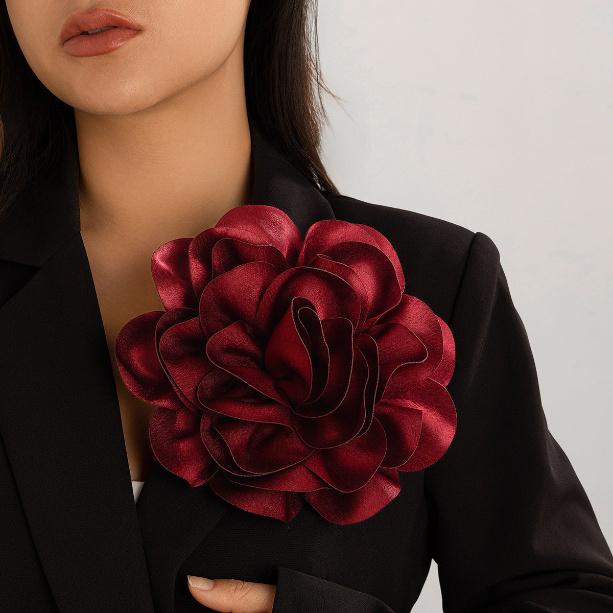 Hot selling satin fabric exaggerated large flower brooch duckbill clip dual-purpose rose chest flower pin - V.I.P Digital Presence