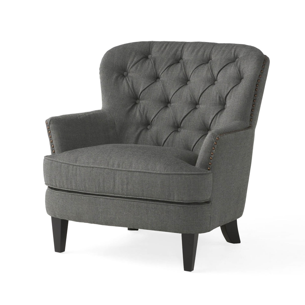 Modern grey fabric club chair and Ottoman set, stylish cushioned armchair, paired with Ottoman style - V.I.P Digital Presence