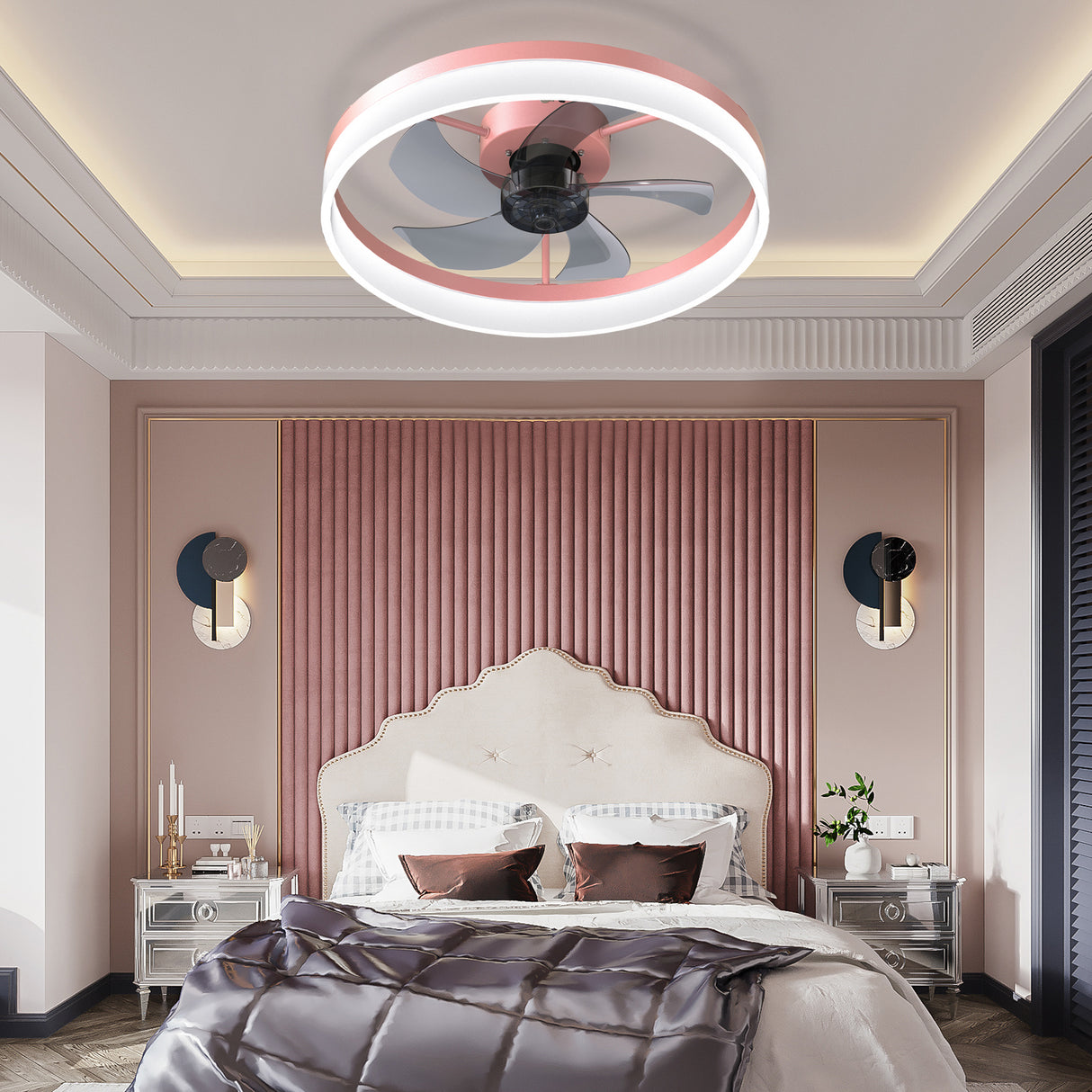 Ceiling Fans with Lights Dimmable LED Embedded installation of thin modern ceiling fans(Pink) - V.I.P Digital Presence