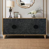 Black Carved Symmetrical Design Door And Wood Coloured Frame For TV Stand Table,Living Room ,Entryway - V.I.P Digital Presence