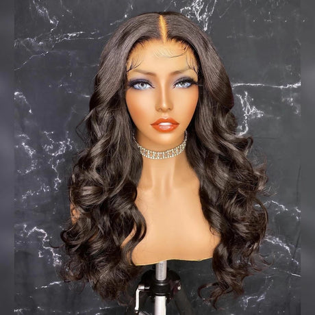 Ladies Wig Natural Buckle Wig Black Big Wave Chemical Fiber Front Lace Long Curly Hair High Temperature Silk Headgear - V.I.P Digital Presence