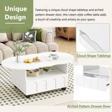 ON-TRANS flexible cream style coffee table with 2 brake wheels, drawers, large storage space, white, 39.37 '' x 23.6 '' - V.I.P Digital Presence