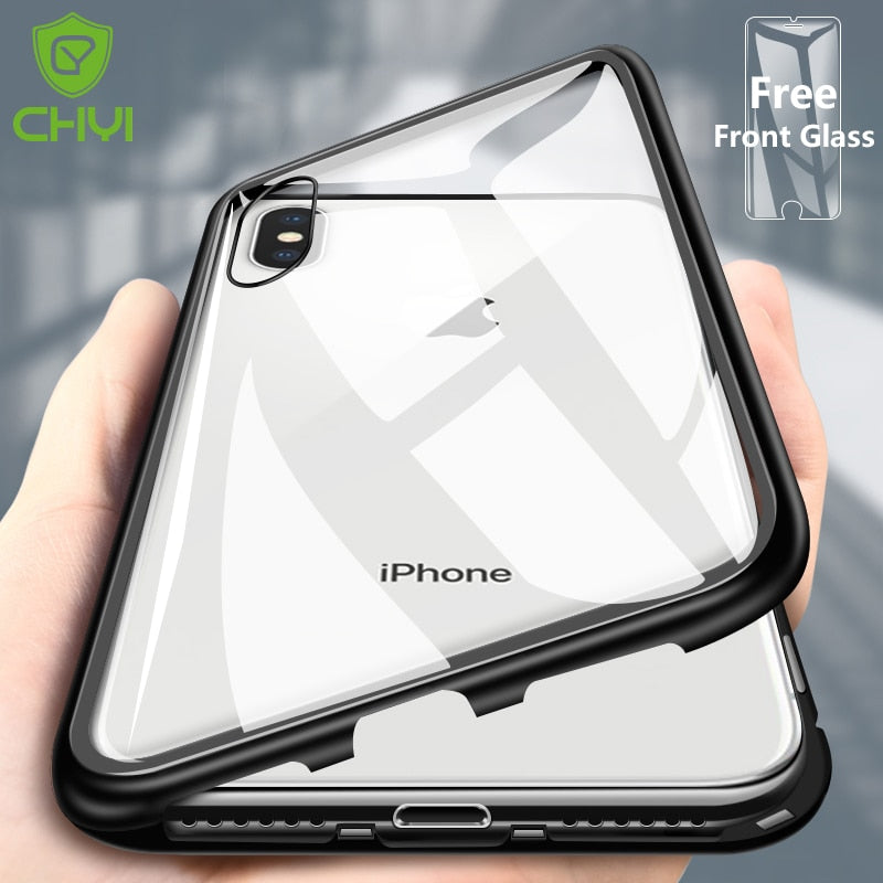 Double sided  Magnetic Case for iPhone X Clear Tempered Glass Magnet Adsorption Case - V.I.P Digital Presence