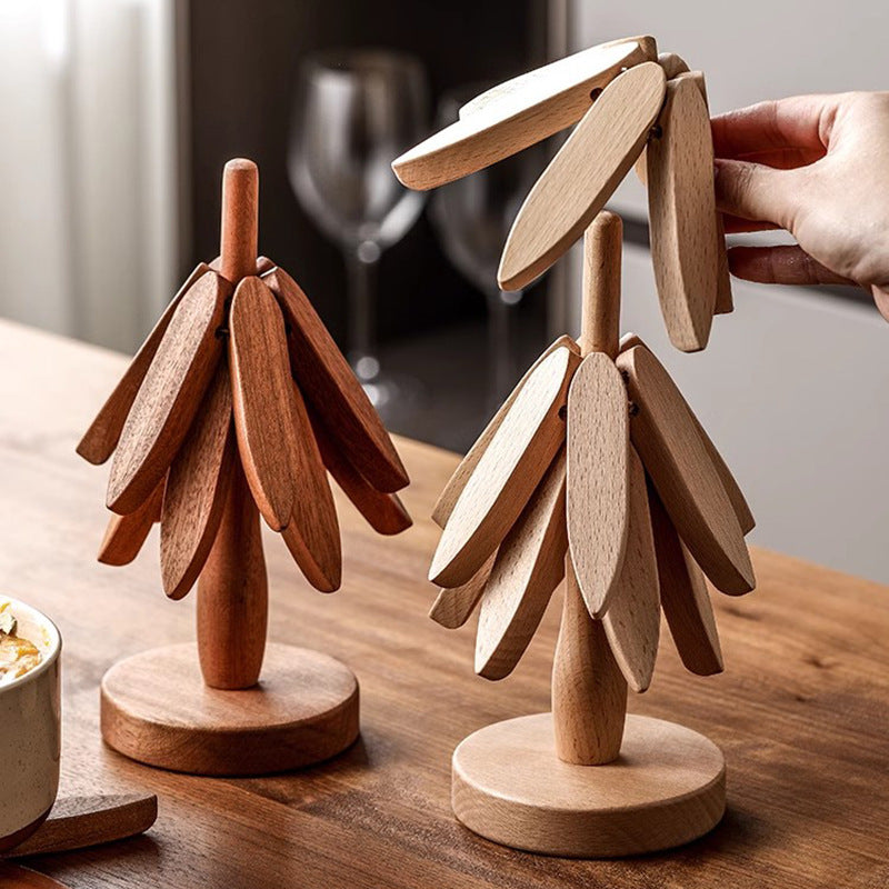 Wooden Christmas Tree Folding Coaster Black Walnut Thick Seat Adiabatic Pad For Kitchen Desktop Decoration Housewarming Gift - V.I.P Digital Presence