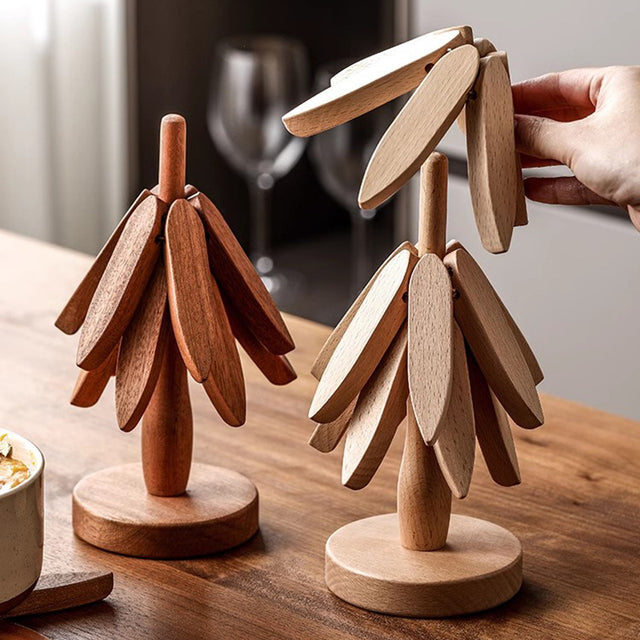 Wooden Christmas Tree Folding Coaster Black Walnut Thick Seat Adiabatic Pad For Kitchen Desktop Decoration Housewarming Gift - V.I.P Digital Presence