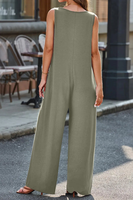 V-Neck Wide Strap Jumpsuit - V.I.P Digital Presence