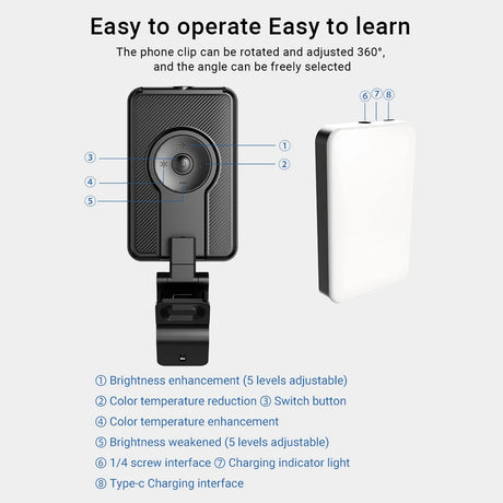 Mobile phone fill light 5 color temperature mini portable live video conference fill light - V.I.P Digital Presence
