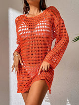 Knitted hollowed out pullover round neck long sleeved bikini swimsuit cover - V.I.P Digital Presence