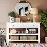 Retro Design Console Table with Two Open Shelves, Pine Solid Wood Frame and Legs for Living Room (Antique White) - V.I.P Digital Presence