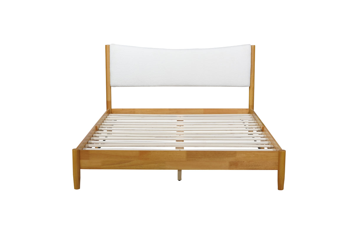 Queen Size Rubber Wooden , Solid Wooden Bed with Teddy Velvet Cushion Upholstered Headboard, Enhanced by Support Feet - V.I.P Digital Presence