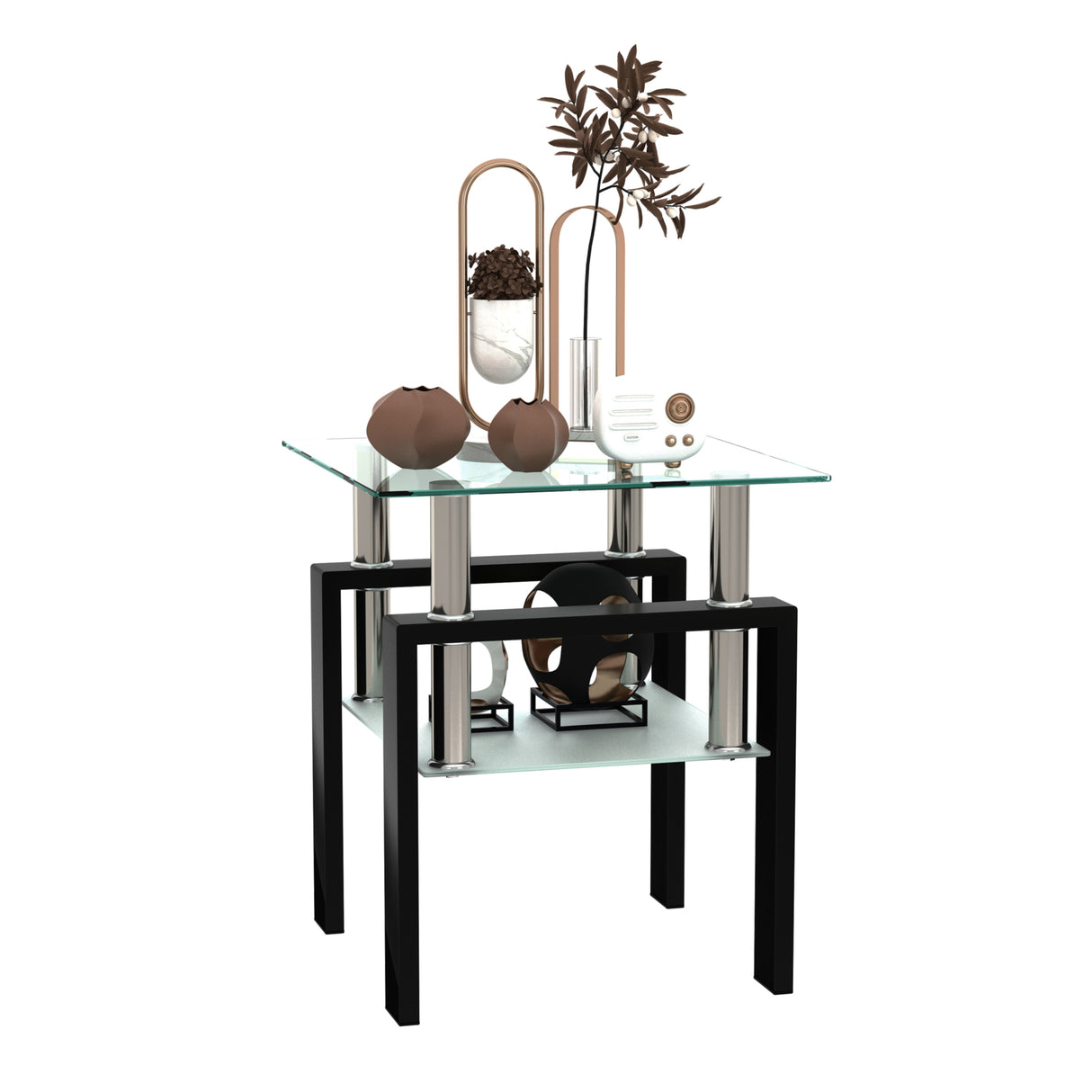 1-Piece Modern Tempered Glass Tea Table Coffee Table End Table, Square Table for Living Room, Transparent/Black - V.I.P Digital Presence