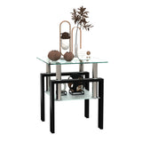 1-Piece Modern Tempered Glass Tea Table Coffee Table End Table, Square Table for Living Room, Transparent/Black - V.I.P Digital Presence