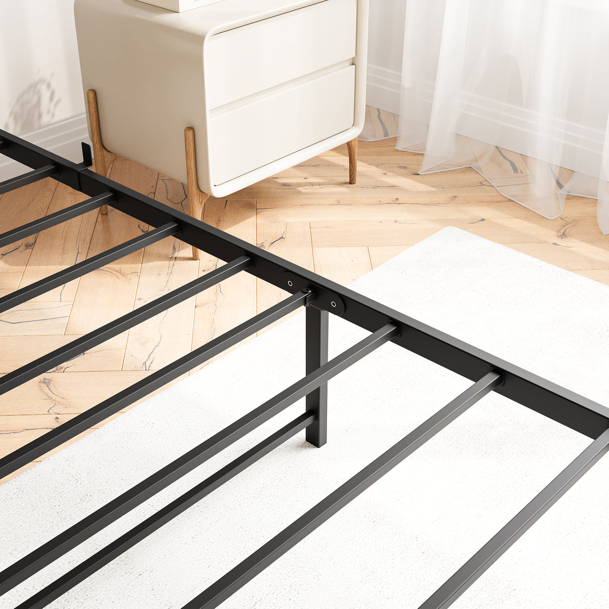 Queen Bed Frame with Storage Headboard Metal Platform Bed with Charging Station Bookcase Storage Black - V.I.P Digital Presence