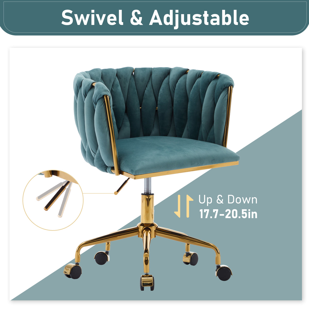 Accent Chair Makeup Chair with Hand Woven Backrest, Modern 360° Swivel Home Office Desk Chair for Study (GREEN) - V.I.P Digital Presence