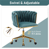 Accent Chair Makeup Chair with Hand Woven Backrest, Modern 360° Swivel Home Office Desk Chair for Study (GREEN) - V.I.P Digital Presence