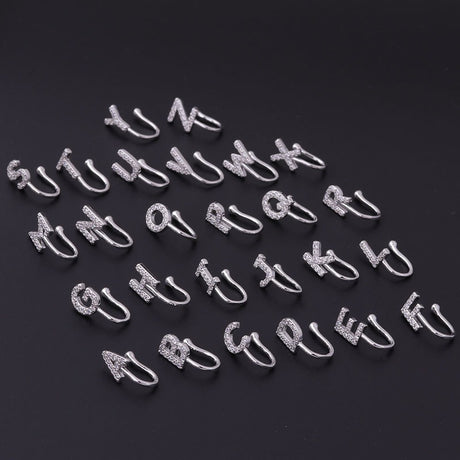 26 English letters micro inlaid zircon nose clip fake nose ring without hole puncture nose ornament - V.I.P Digital Presence