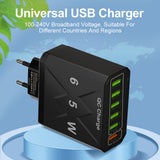 Cargador de teléfono móvil estándar coreano de carga rápida de 65 W, cargador de viaje con cabezal de carga rápida multipuerto de 6 USB 